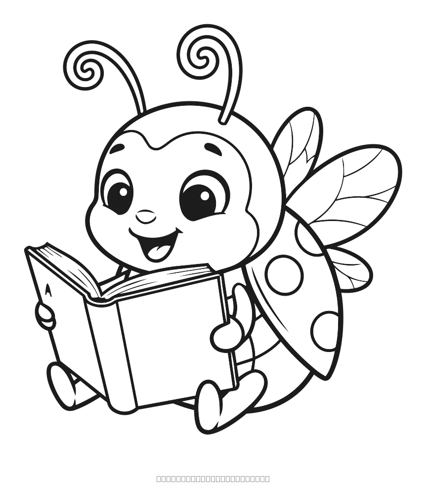 La coccinelle lit un livre — coloriage à imprimer