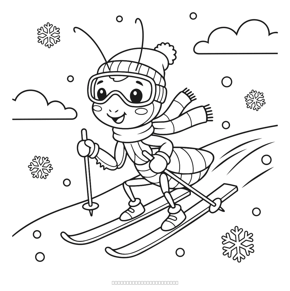 La mante religieuse fait du ski — coloriage à imprimer