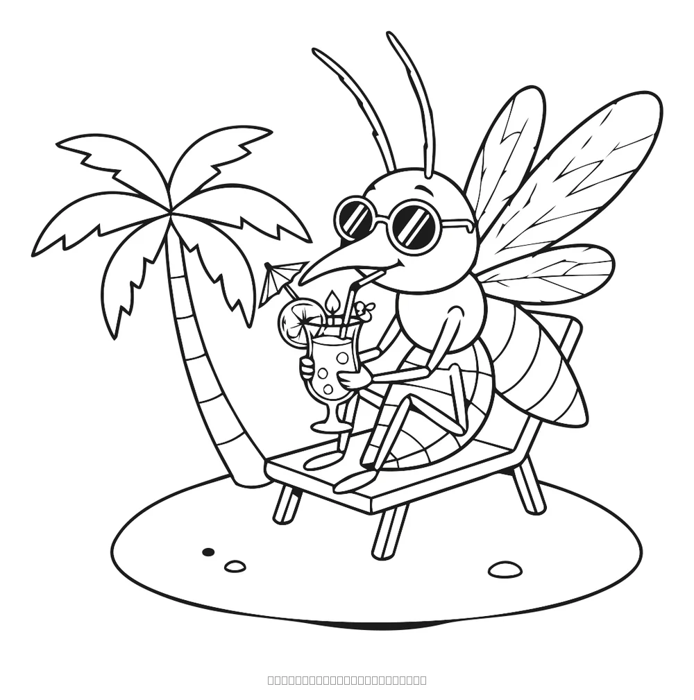 Le moustique boit un jus — coloriage à imprimer