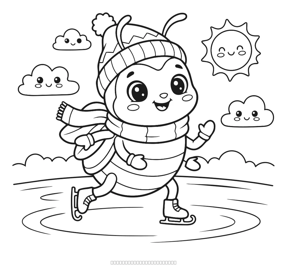 Le scarabée fait du patin à glace — coloriage à imprimer