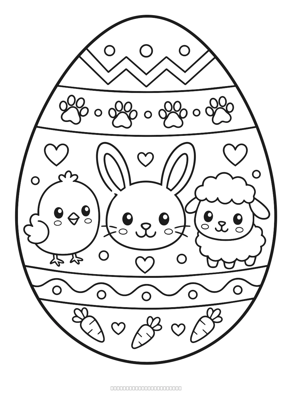 Coloriage grand œuf de pâques avec les amis à imprimer