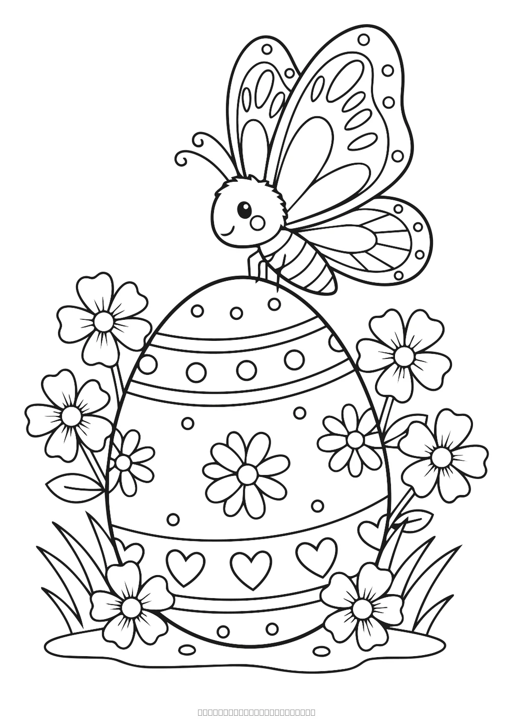 Large floral Easter egg — printable coloring page