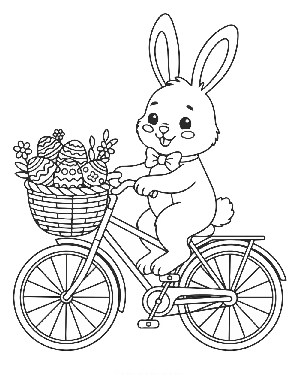 Easter bunny on a bicycle — printable coloring page
