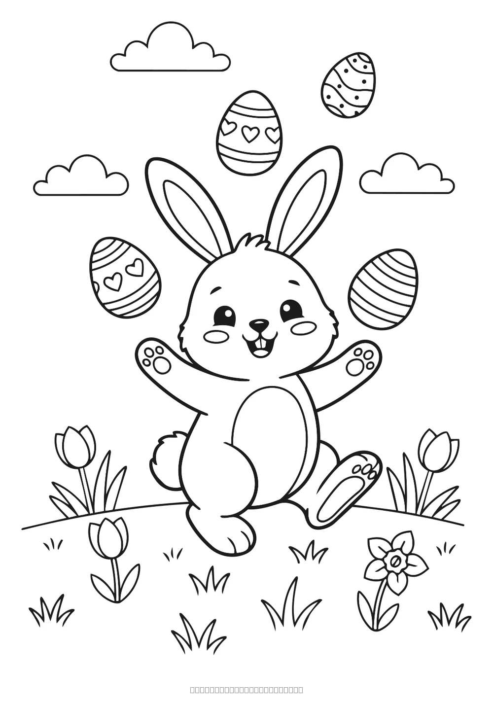 Coloriage lapin qui jongle avec des œufs à imprimer