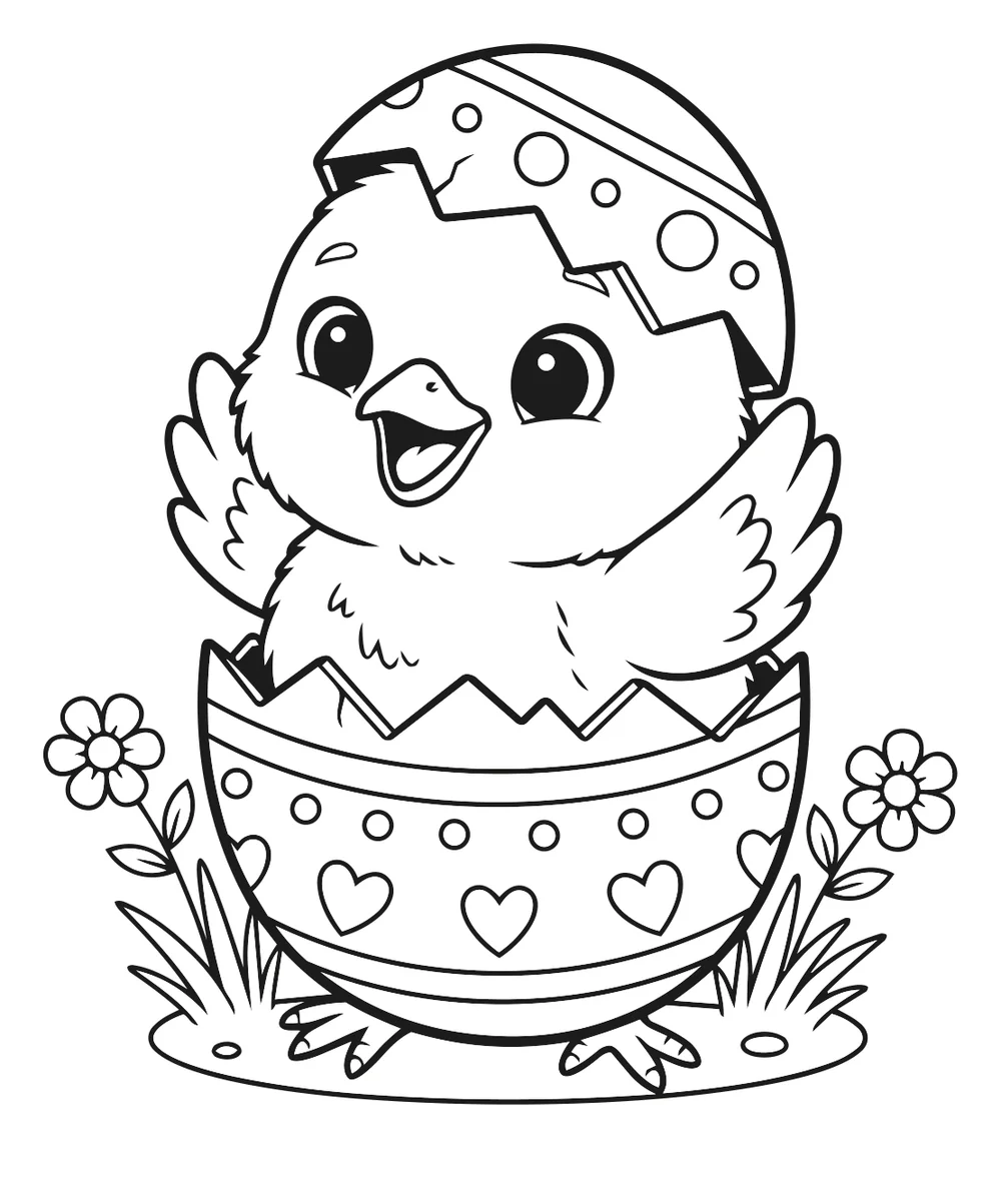 Coloriage poussin qui sort de l'œuf à imprimer